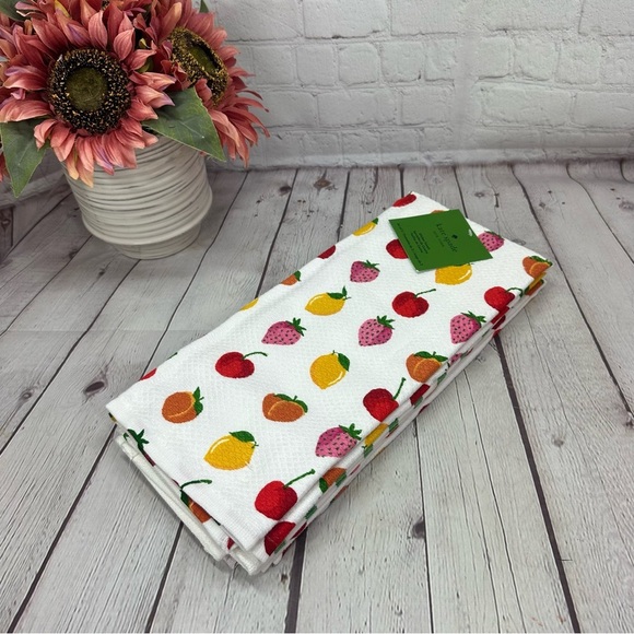 NWT Kate Spade Fruit Pattern Kitchen dish Towels 3pc strawberry lemon cherry - Picture 1 of 6